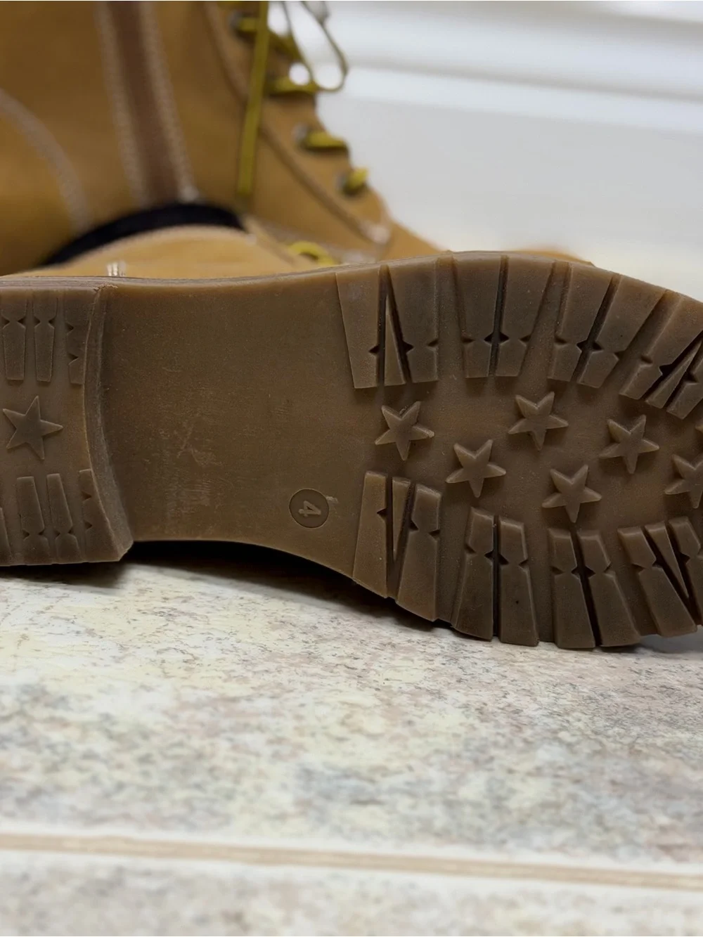 Sophie17 Kids Tan Faux Suede Lace-Up Combat Boots Size 4